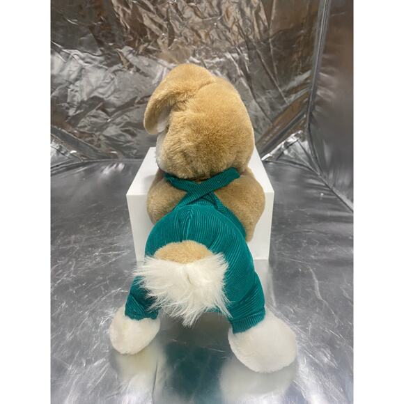Vintage plush sweet stuffed sleeping bunny rabbit corduroy clover overalls 12" - Picture 3 of 7